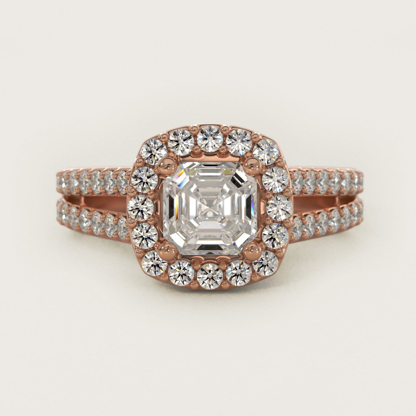 Split Shank Halo Diamond Engagement Ring in 14k Rose Gold (3/8 ct. tw.) - Asscher Center