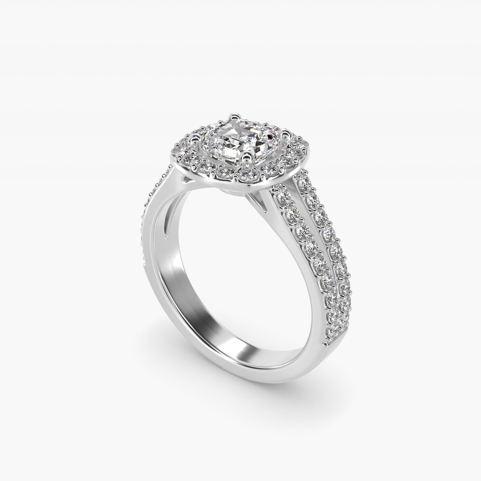 Split Shank Halo Diamond Engagement Ring in 18k White Gold (3/8 ct. tw.) - Asscher Center