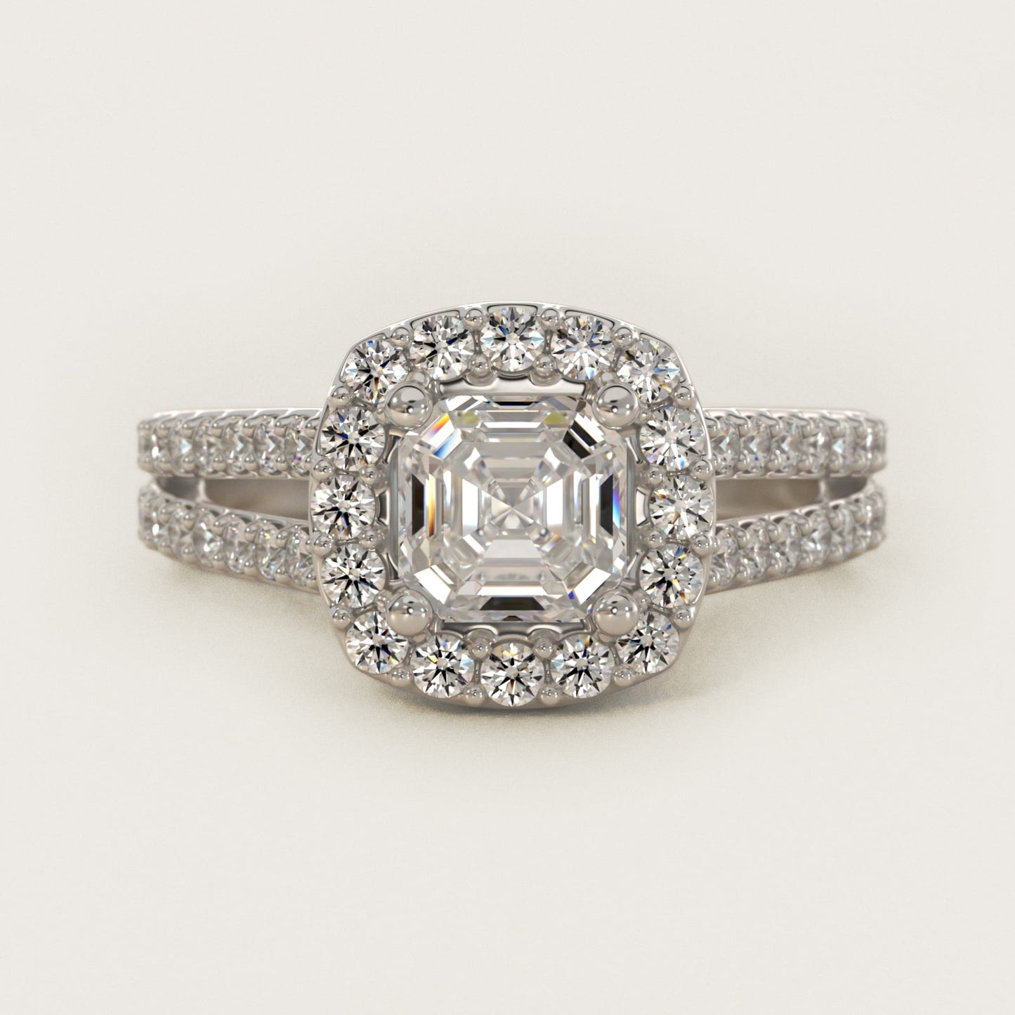 Split Shank Halo Diamond Engagement Ring in 14k White Gold (3/8 ct. tw.) - Asscher Center