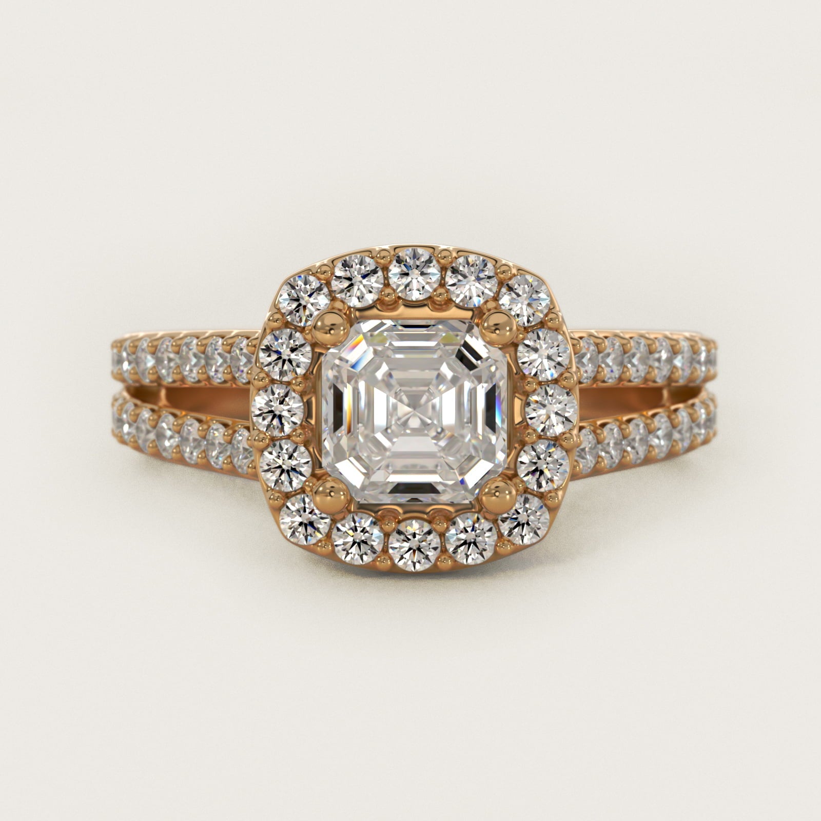 Split Shank Halo Diamond Engagement Ring in 18k Yellow Gold (3/8 ct. tw.) - Asscher Center