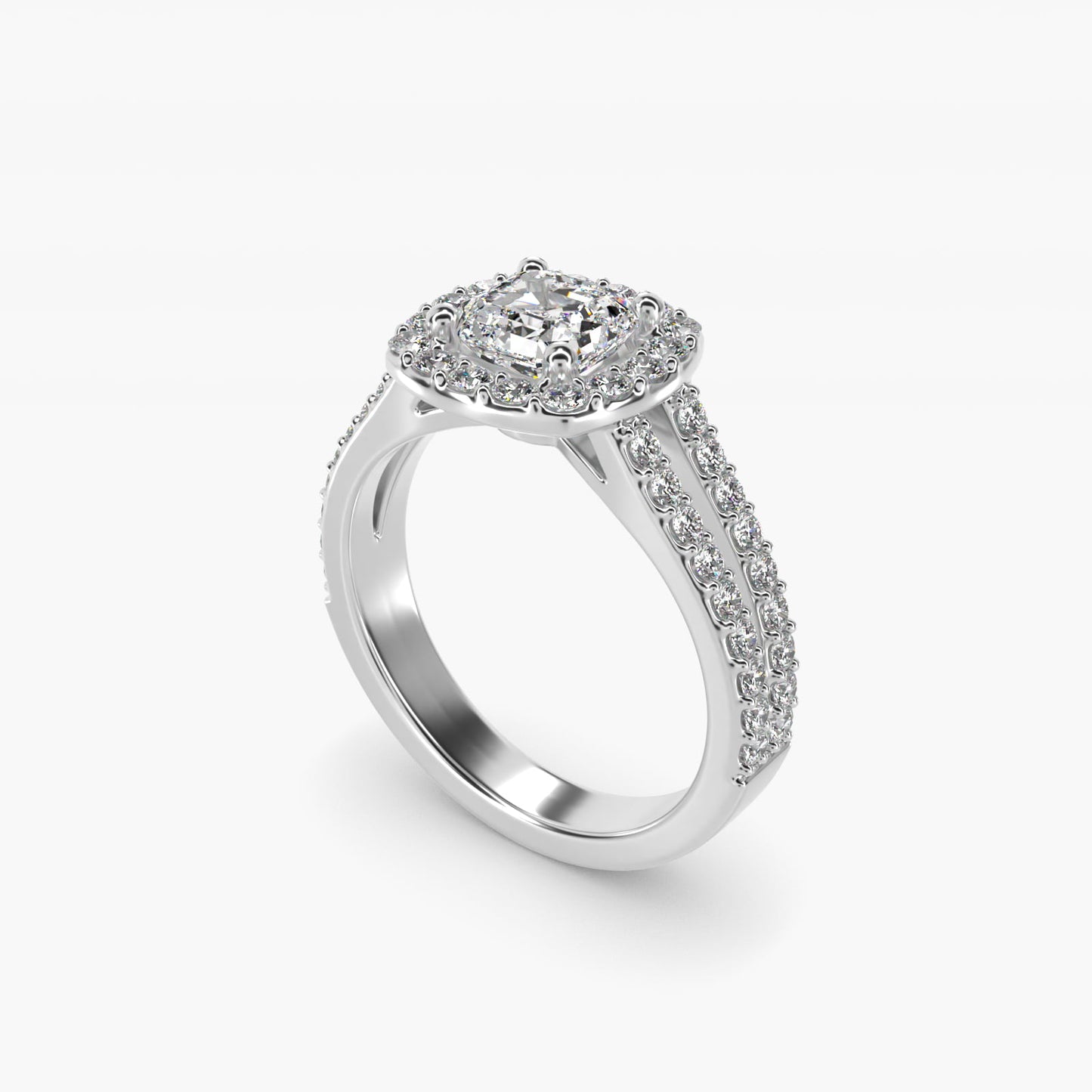 Split Shank Halo Diamond Engagement Ring in Platinum (3/8 ct. tw.) - Asscher Center