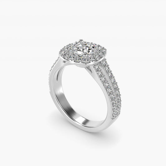Split Shank Halo Diamond Engagement Ring in Platinum (3/8 ct. tw.) - Asscher Center