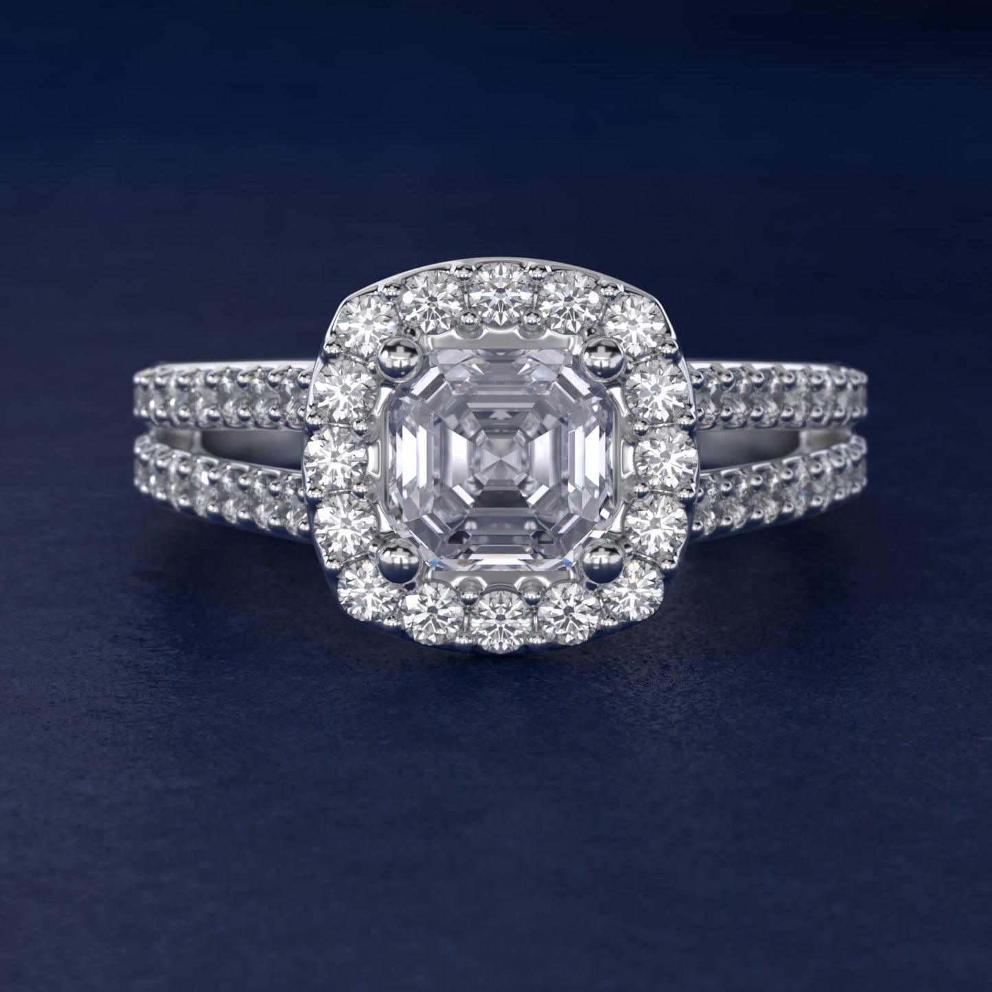 Split Shank Halo Diamond Engagement Ring in Platinum (3/8 ct. tw.) - Asscher Center