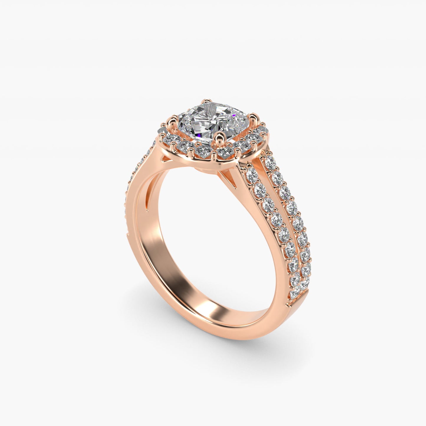Split Shank Halo Diamond Engagement Ring in 14k Rose Gold (3/8 ct. tw.) - Cushion Center