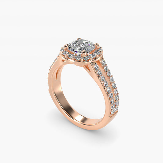 Split Shank Halo Diamond Engagement Ring in 18k Rose Gold (3/8 ct. tw.) - Cushion Center