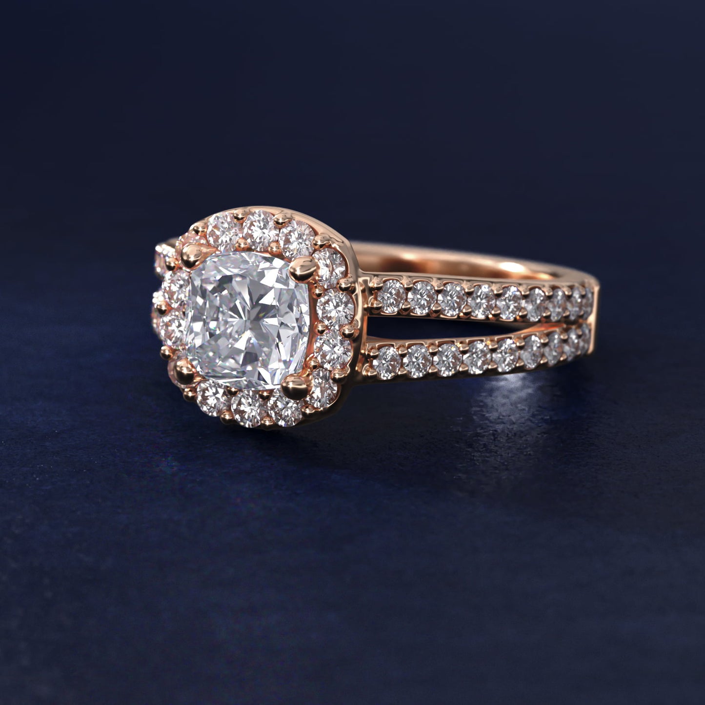 Split Shank Halo Diamond Engagement Ring in 14k Rose Gold (3/8 ct. tw.) - Cushion Center