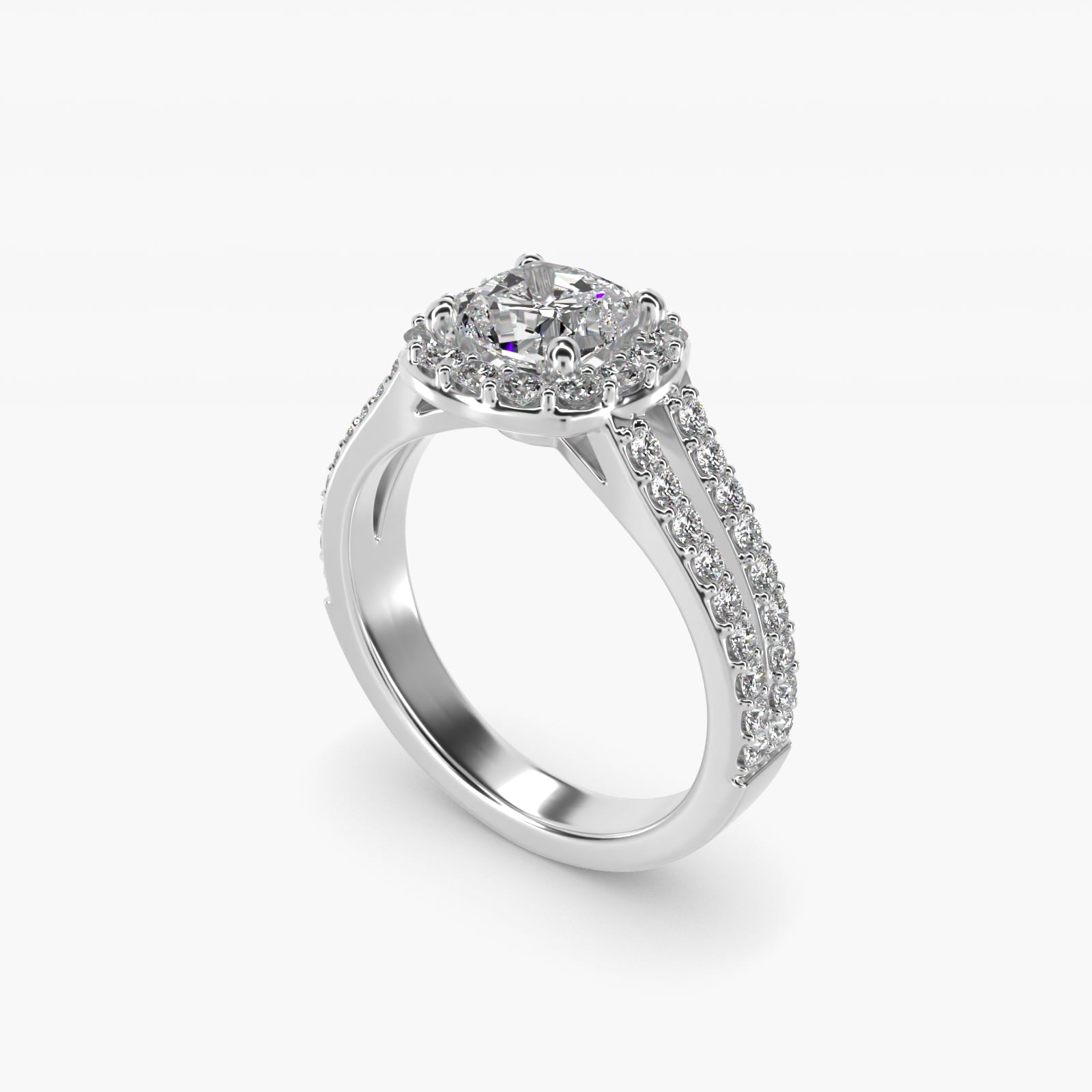 Split Shank Halo Diamond Engagement Ring in 14k White Gold (3/8 ct. tw.) - Cushion Center