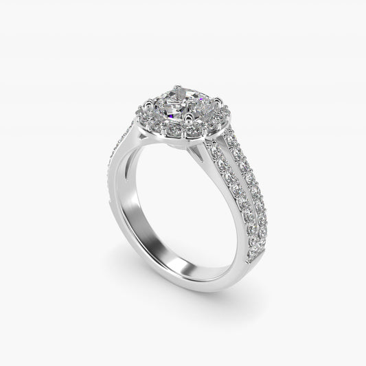 Split Shank Halo Diamond Engagement Ring in 18k White Gold (3/8 ct. tw.) - Cushion Center