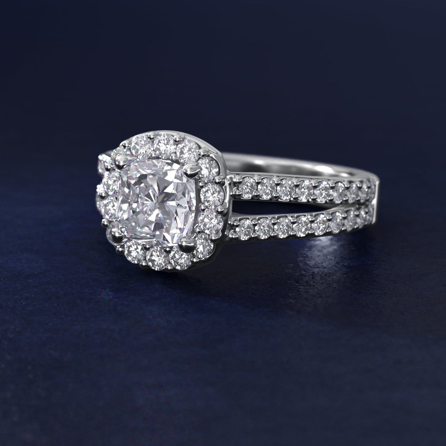 Split Shank Halo Diamond Engagement Ring in 18k White Gold (3/8 ct. tw.) - Cushion Center