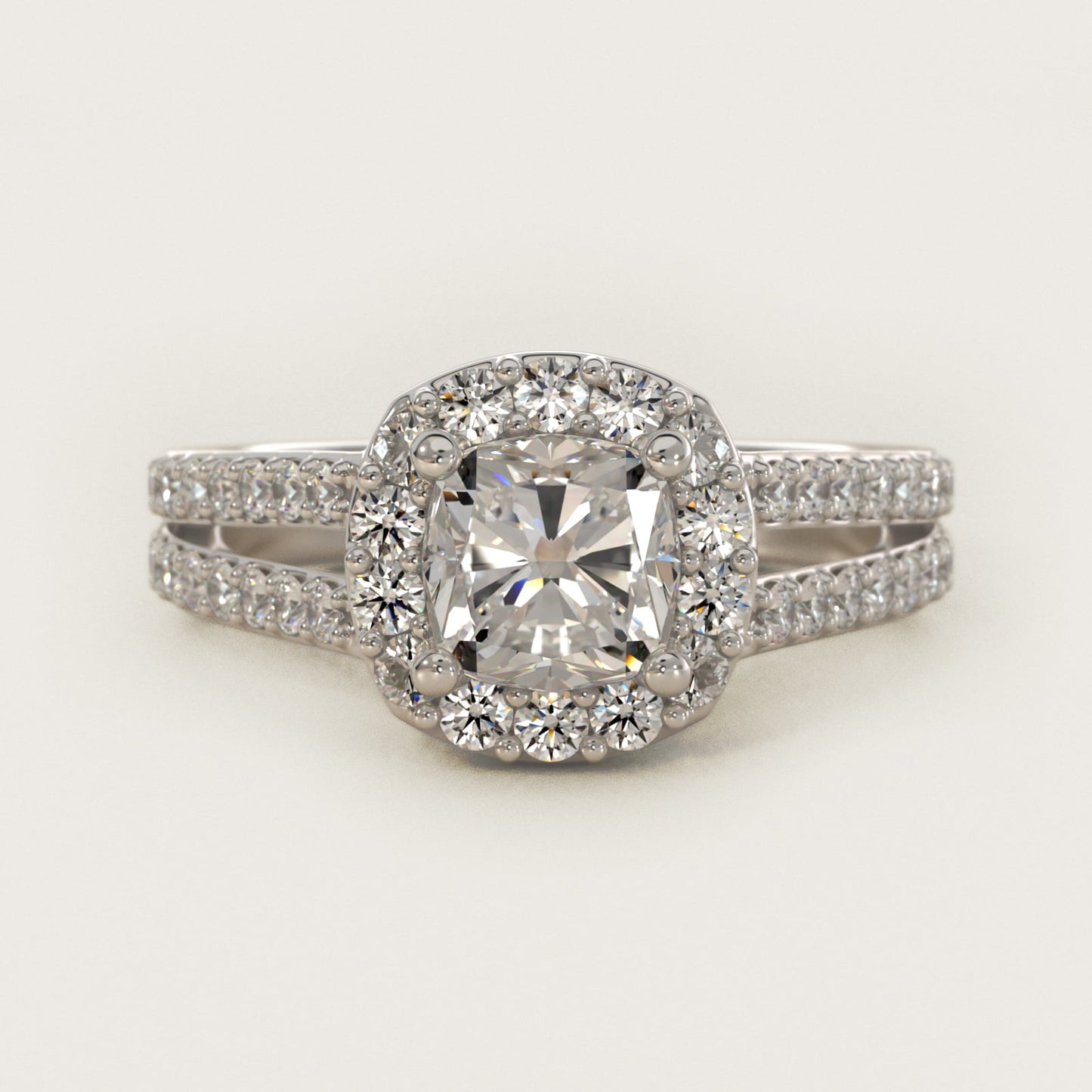 Split Shank Halo Diamond Engagement Ring in 14k White Gold (3/8 ct. tw.) - Cushion Center