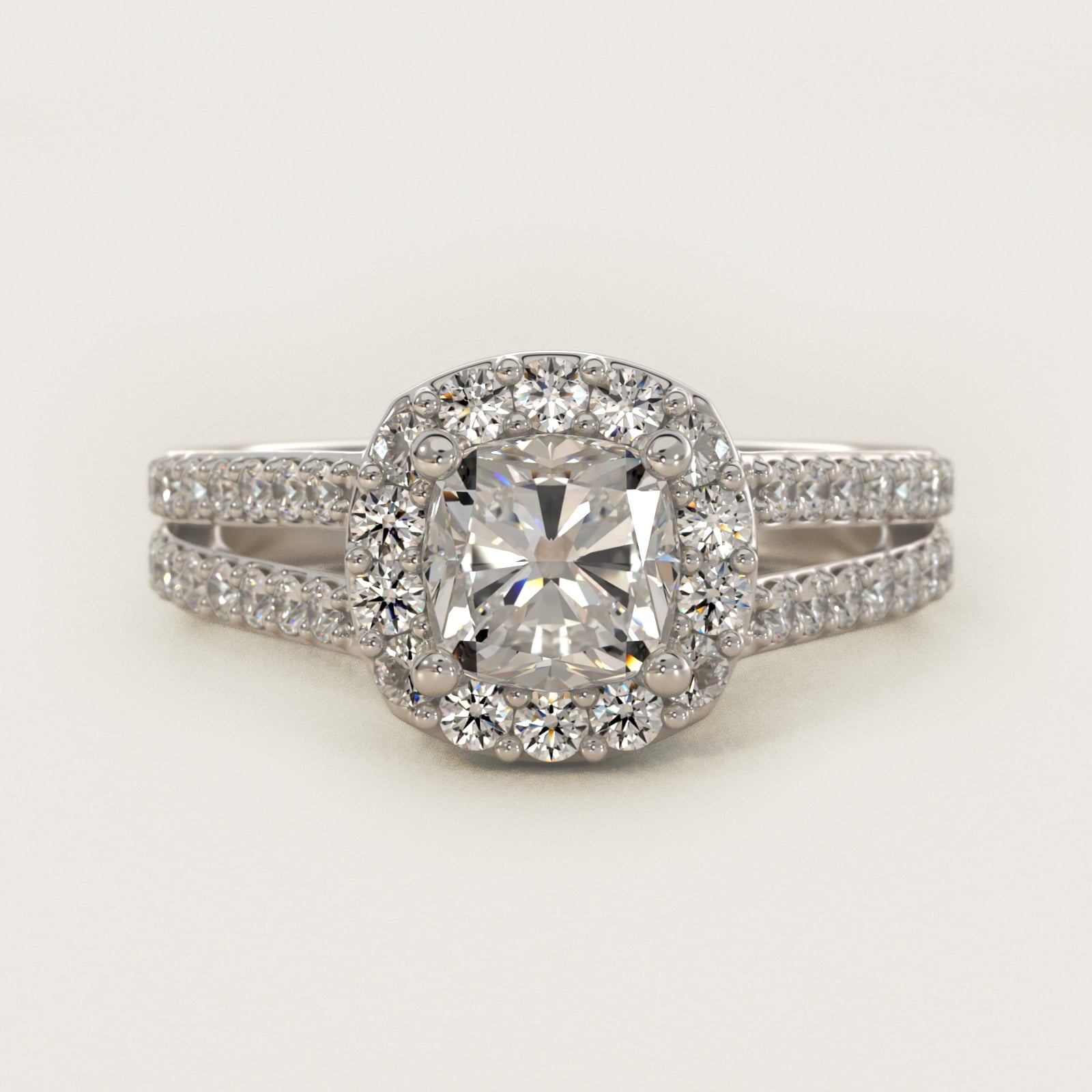 Split Shank Halo Diamond Engagement Ring in 14k White Gold (3/8 ct. tw.) - Cushion Center