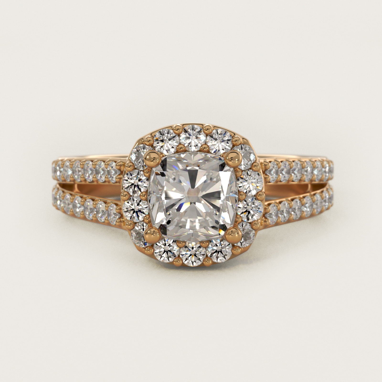Split Shank Halo Diamond Engagement Ring in 14K Yellow Gold (3/8 ct. tw.) - Cushion Center