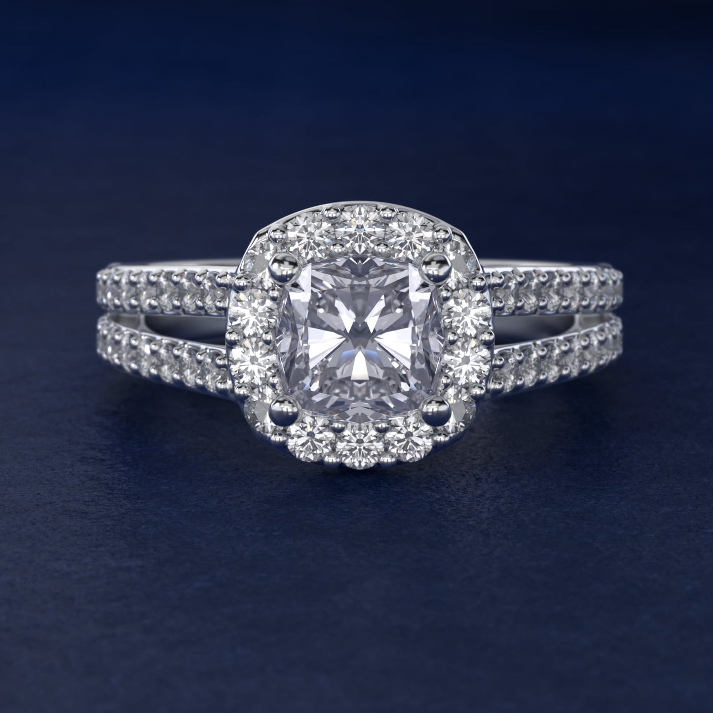 Split Shank Halo Diamond Engagement Ring in Platinum (3/8 ct. tw.) - Cushion Center