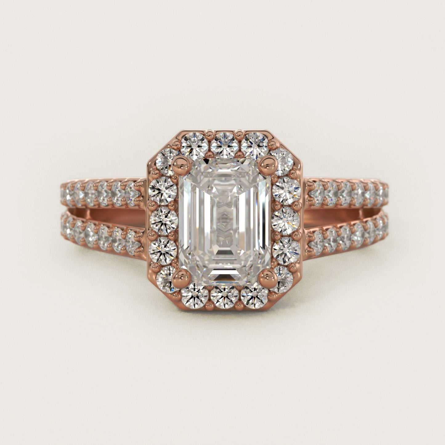 Split Shank Halo Diamond Engagement Ring in 14k Rose Gold (3/8 ct. tw.) - Emerald Center