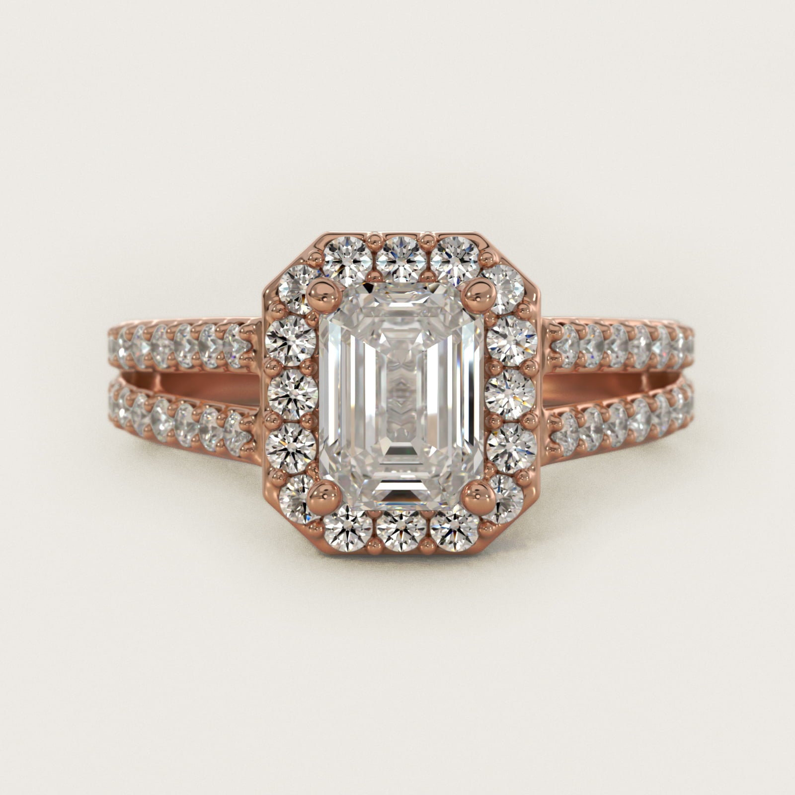 Split Shank Halo Diamond Engagement Ring in 18k Rose Gold (3/8 ct. tw.) - Emerald Center