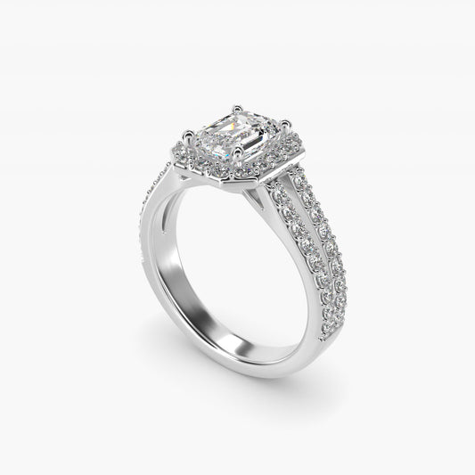 Split Shank Halo Diamond Engagement Ring in 18k White Gold (3/8 ct. tw.) - Emerald Center