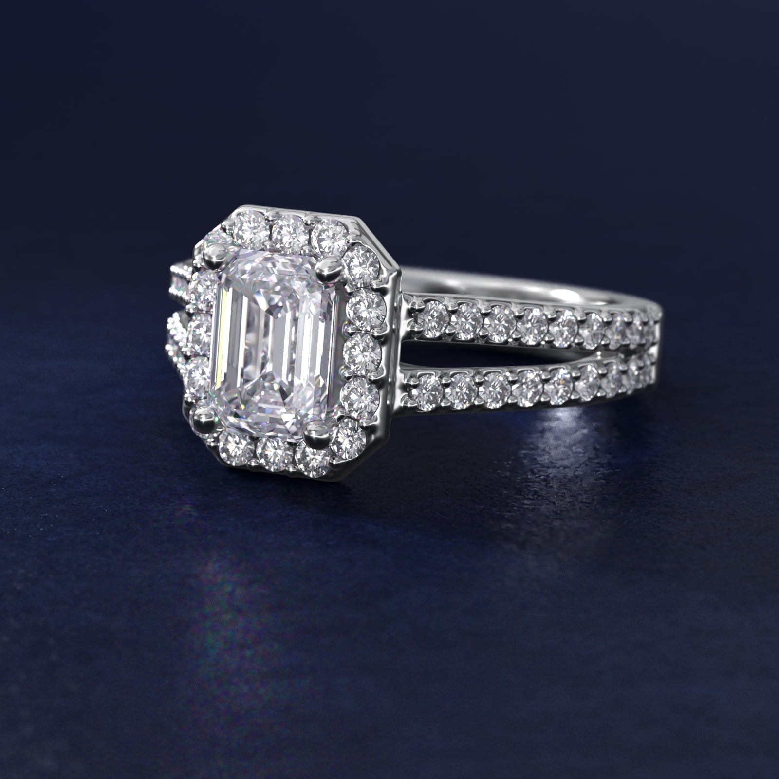 Split Shank Halo Diamond Engagement Ring in 18k White Gold (3/8 ct. tw.) - Emerald Center