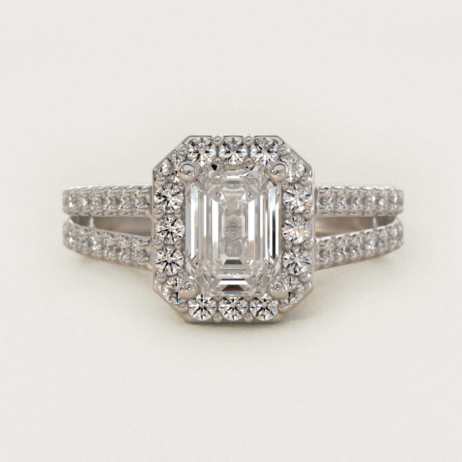 Split Shank Halo Diamond Engagement Ring in 14k White Gold (3/8 ct. tw.) - Emerald Center