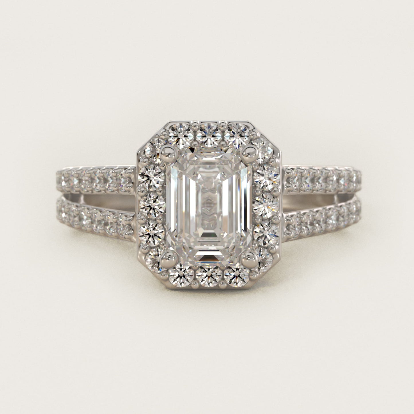Split Shank Halo Diamond Engagement Ring in 18k White Gold (3/8 ct. tw.) - Emerald Center
