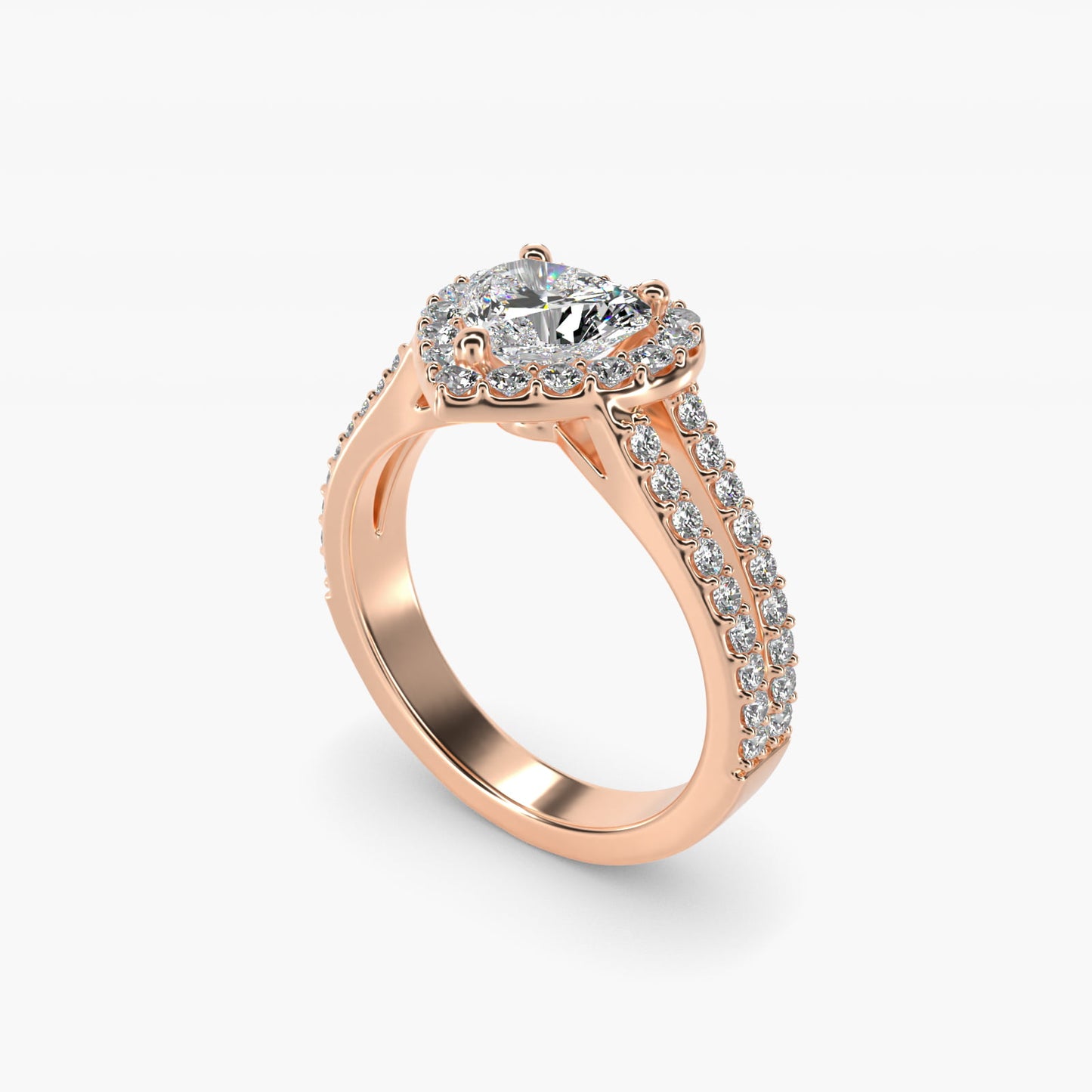 Split Shank Halo Diamond Engagement Ring in 14k Rose Gold (3/8 ct. tw.) - Heart Center