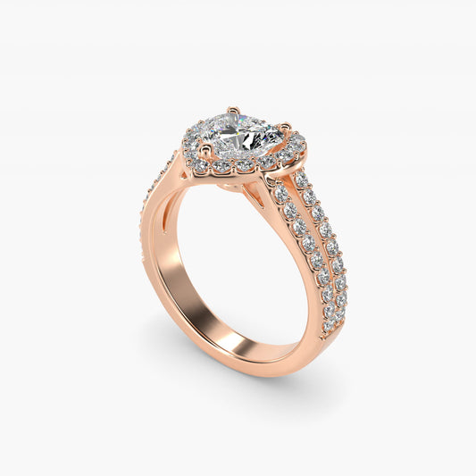 Split Shank Halo Diamond Engagement Ring in 14k Rose Gold (3/8 ct. tw.) - Heart Center