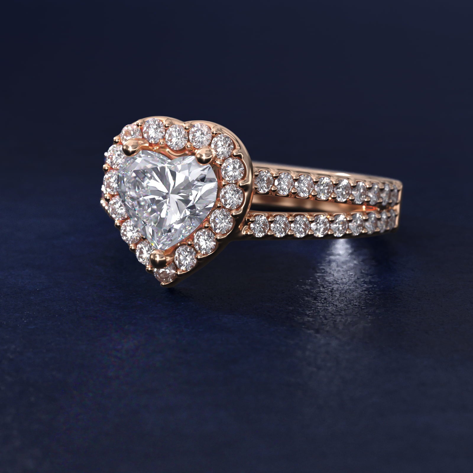 Split Shank Halo Diamond Engagement Ring in 14k Rose Gold (3/8 ct. tw.) - Heart Center