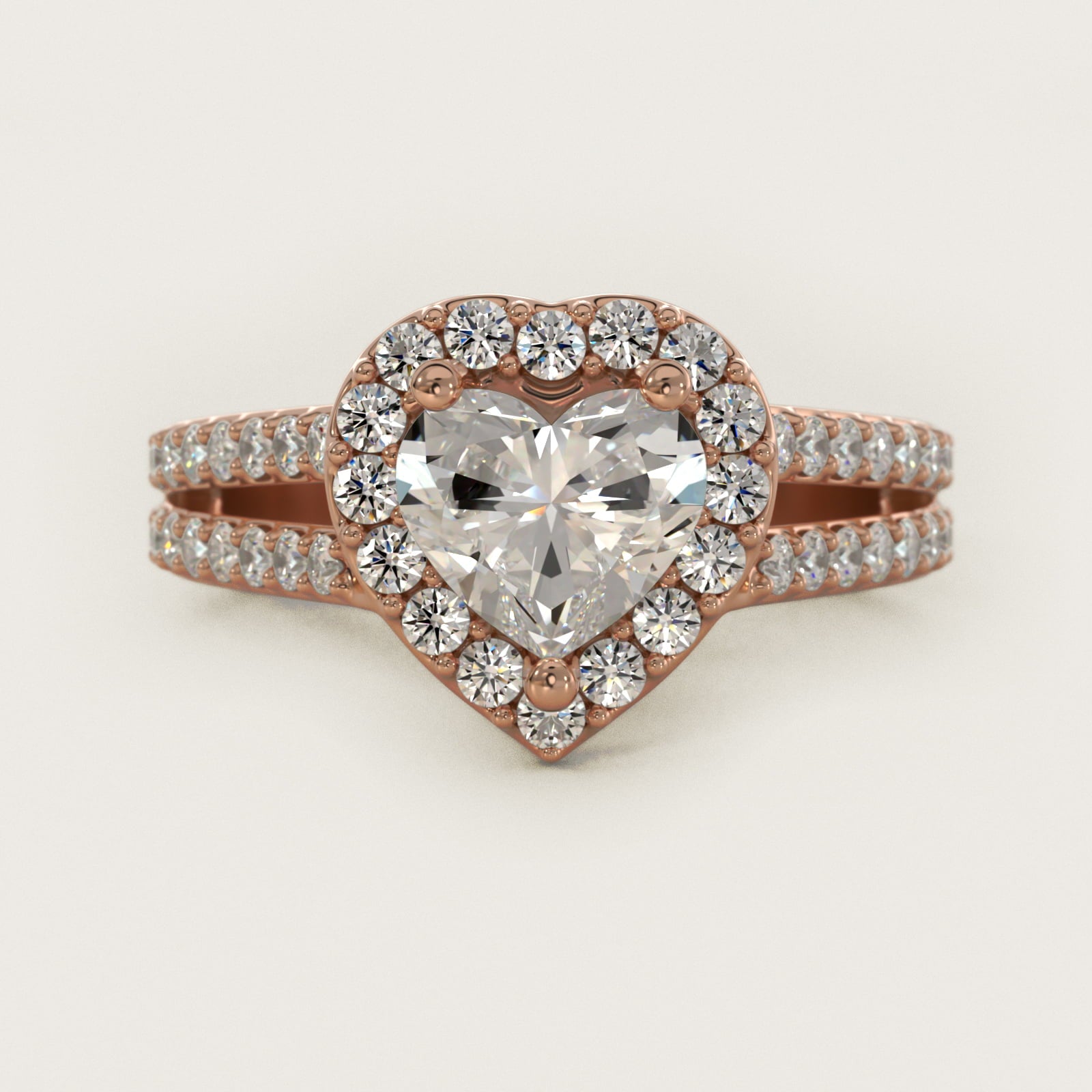 Split Shank Halo Diamond Engagement Ring in 18k Rose Gold (3/8 ct. tw.) - Heart Center