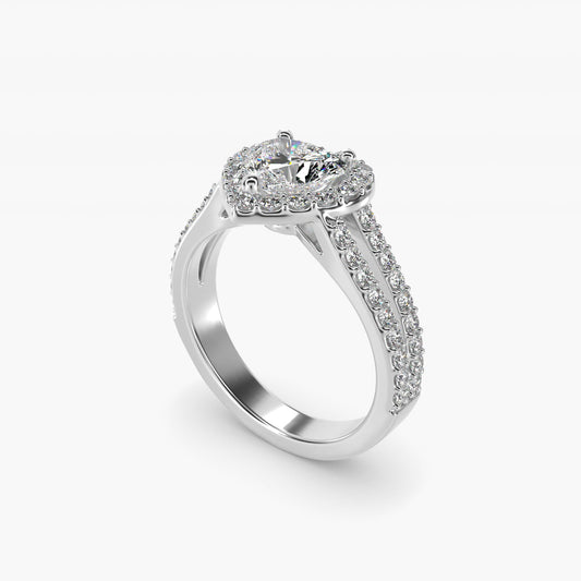 Split Shank Halo Diamond Engagement Ring in 14k White Gold (3/8 ct. tw.) - Heart Center