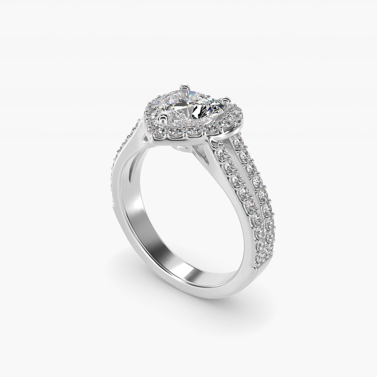 Split Shank Halo Diamond Engagement Ring in 18k White Gold (3/8 ct. tw.) - Heart Center