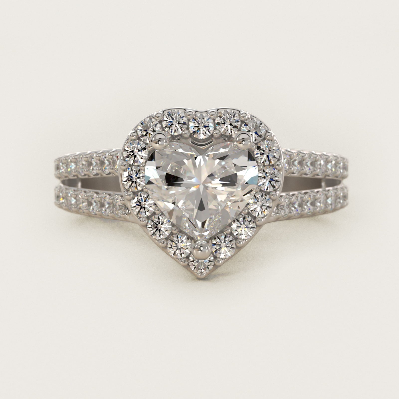 Split Shank Halo Diamond Engagement Ring in 18k White Gold (3/8 ct. tw.) - Heart Center