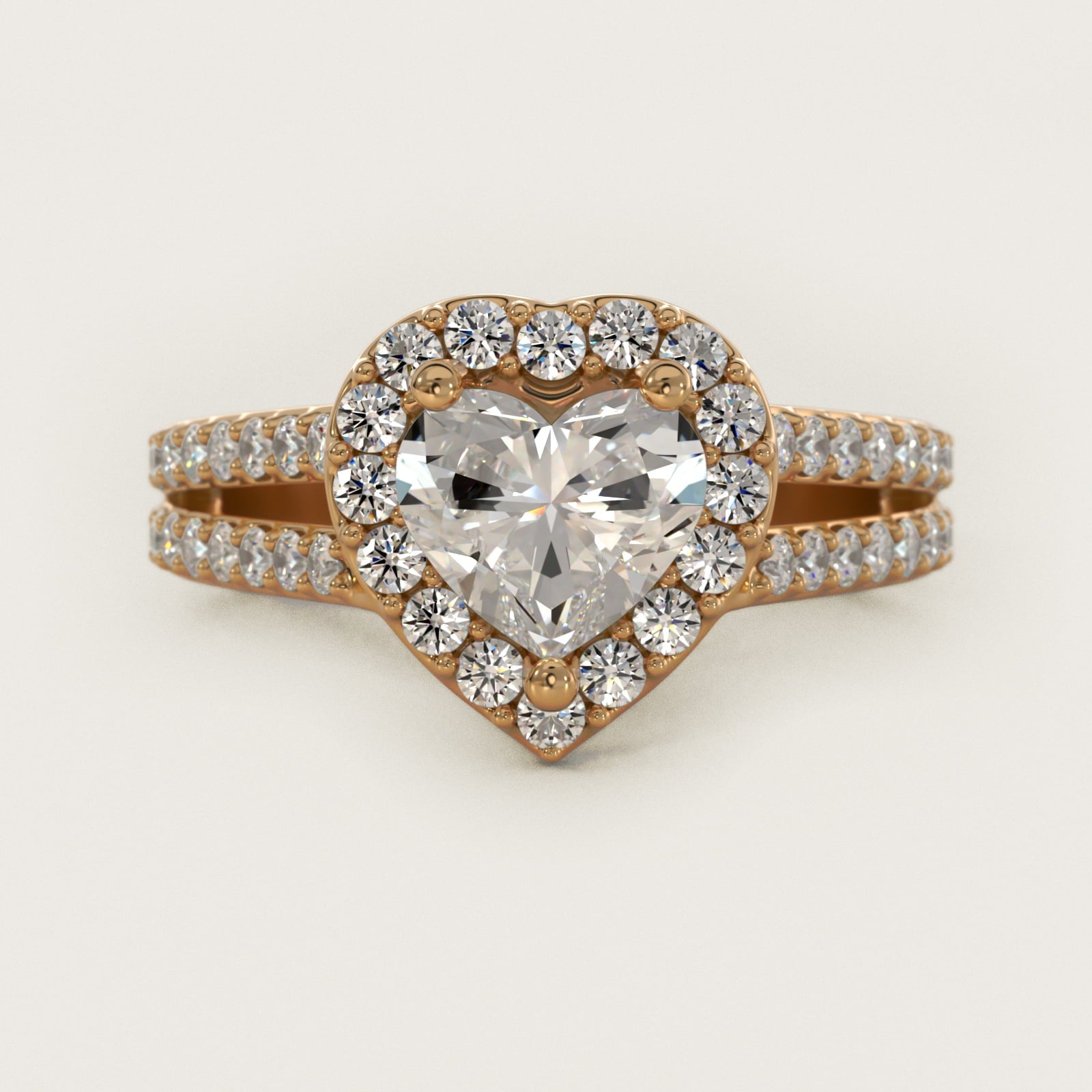 Split Shank Halo Diamond Engagement Ring in 18k Yellow Gold (3/8 ct. tw.) - Heart Center
