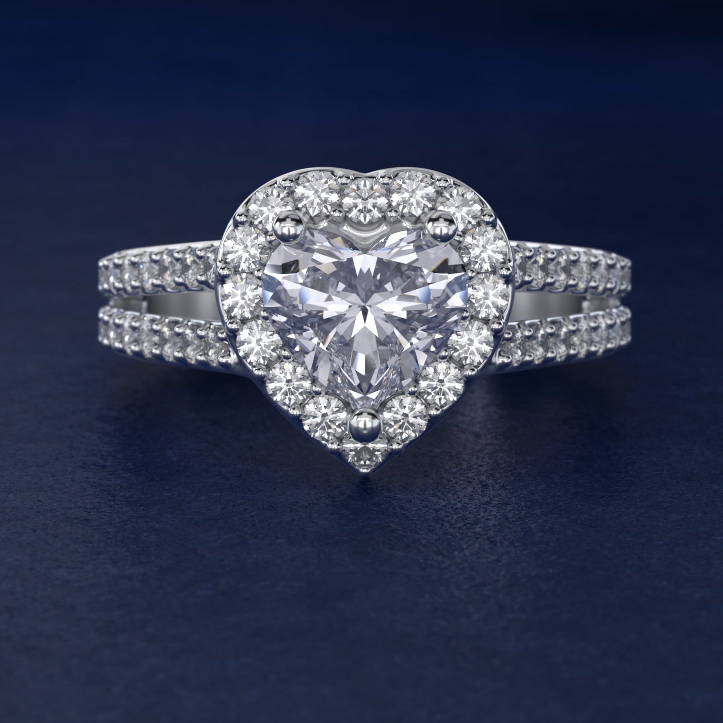 Split Shank Halo Diamond Engagement Ring in Platinum (3/8 ct. tw.) - Heart Center