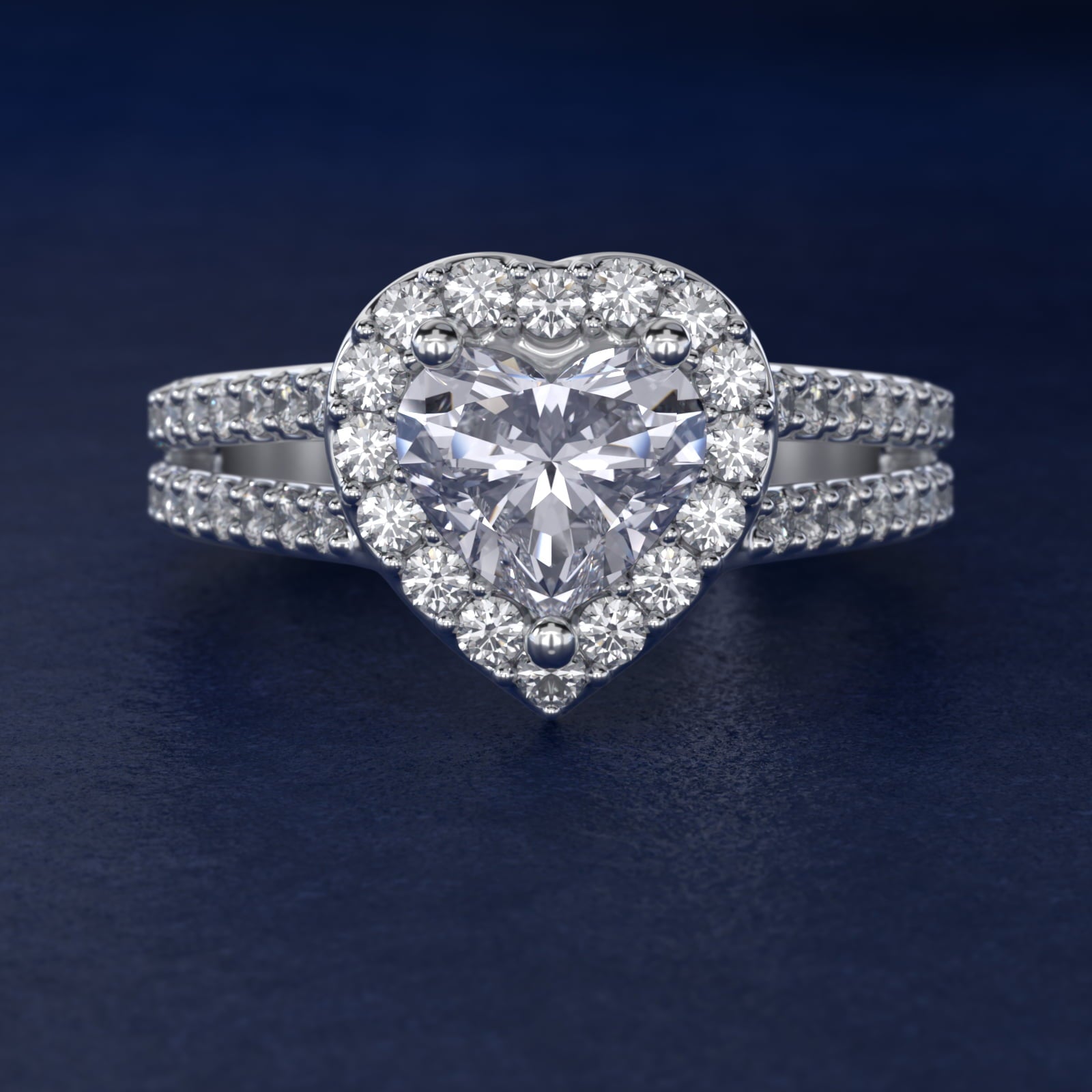 Split Shank Halo Diamond Engagement Ring in Platinum (3/8 ct. tw.) - Heart Center