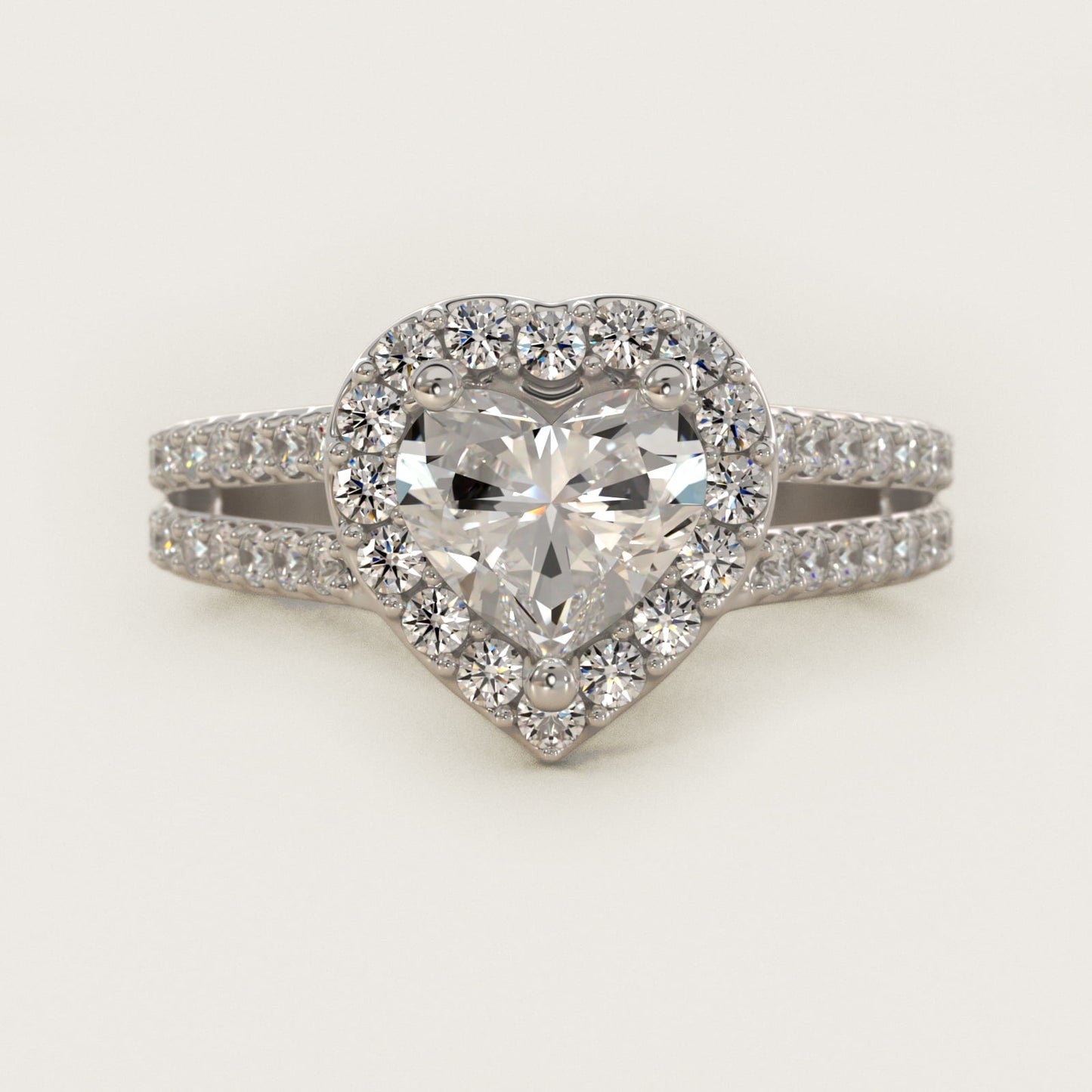 Split Shank Halo Diamond Engagement Ring in Platinum (3/8 ct. tw.) - Heart Center