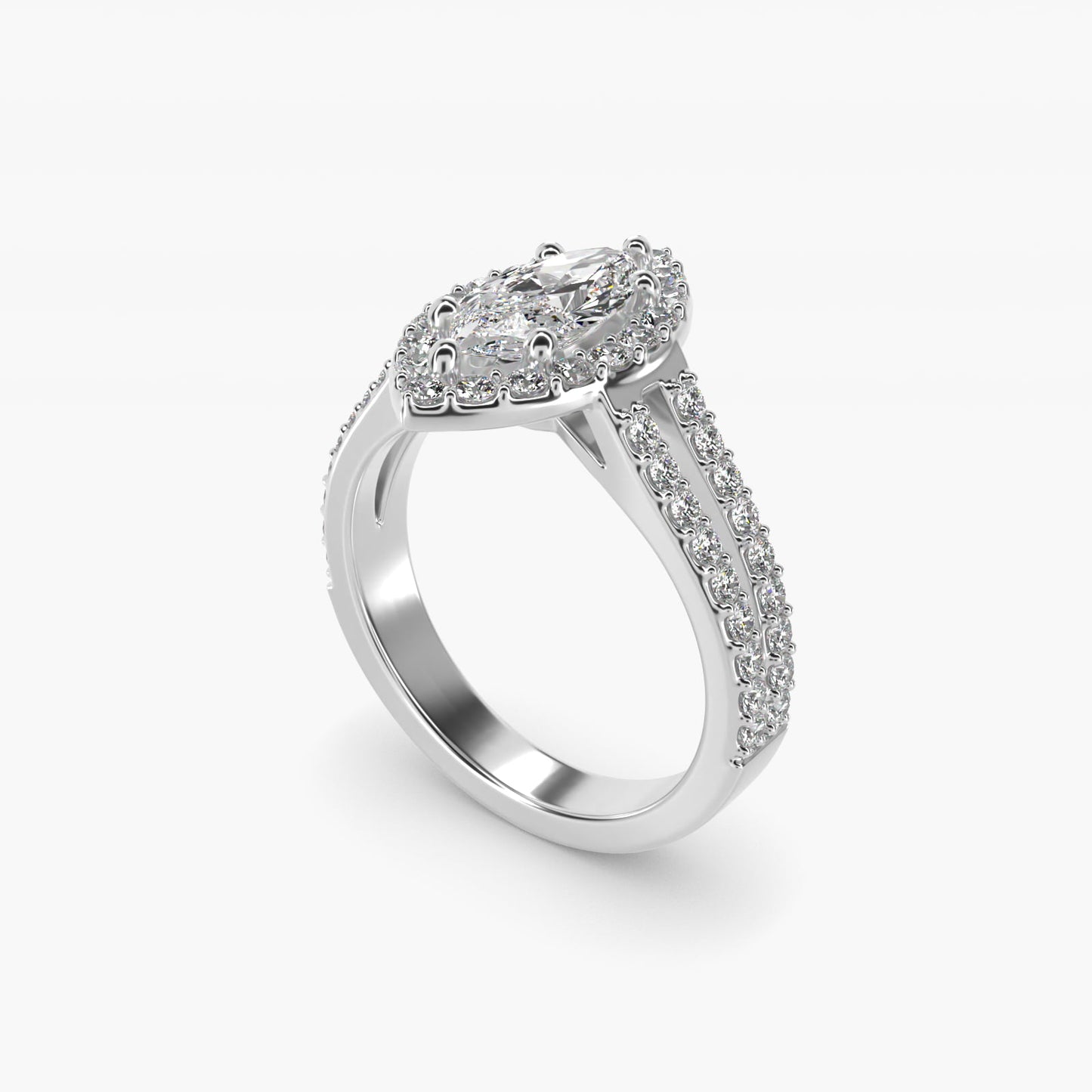 Split Shank Halo Diamond Engagement Ring in 14k White Gold (3/8 ct. tw.) - Marquise Center