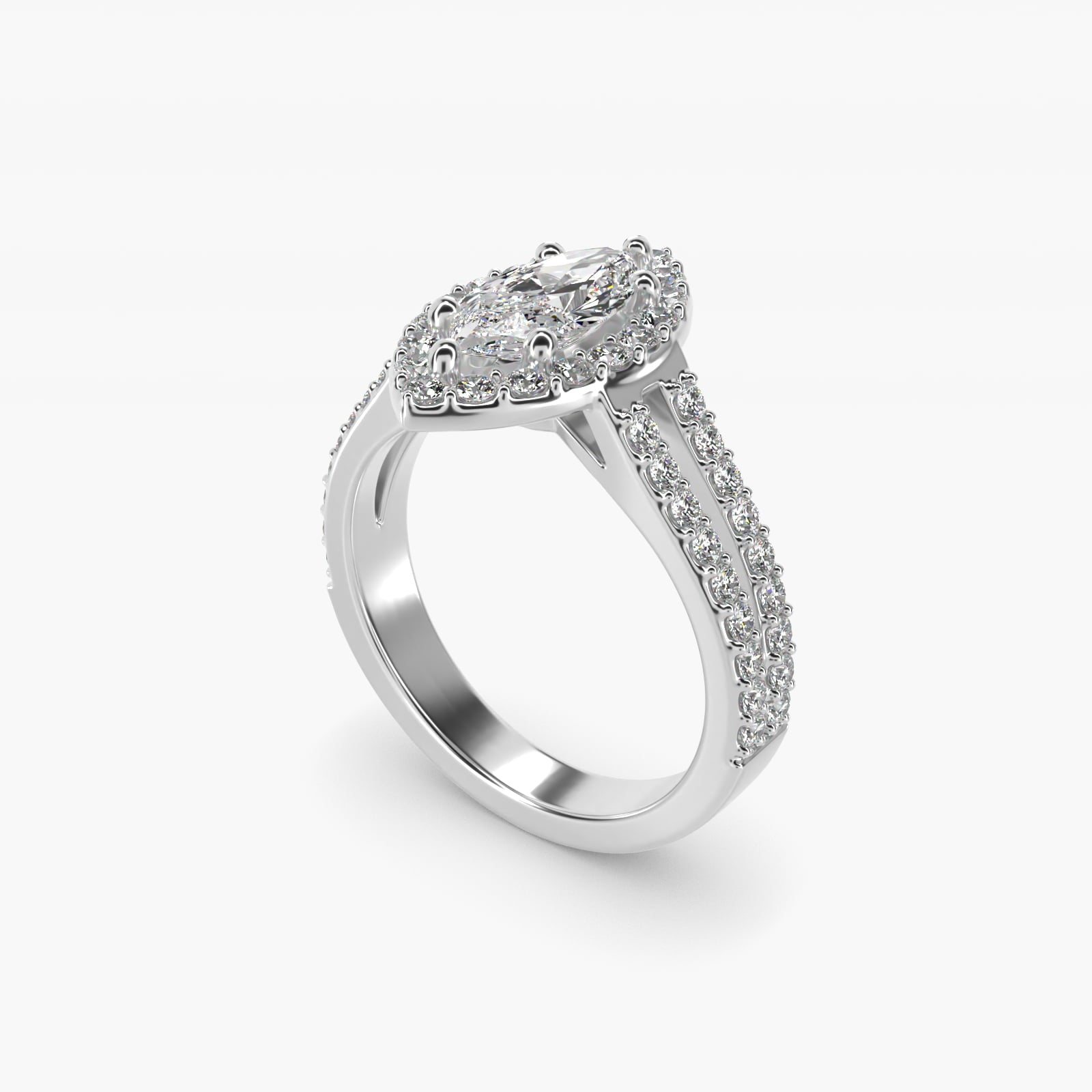 Split Shank Halo Diamond Engagement Ring in 14k White Gold (3/8 ct. tw.) - Marquise Center