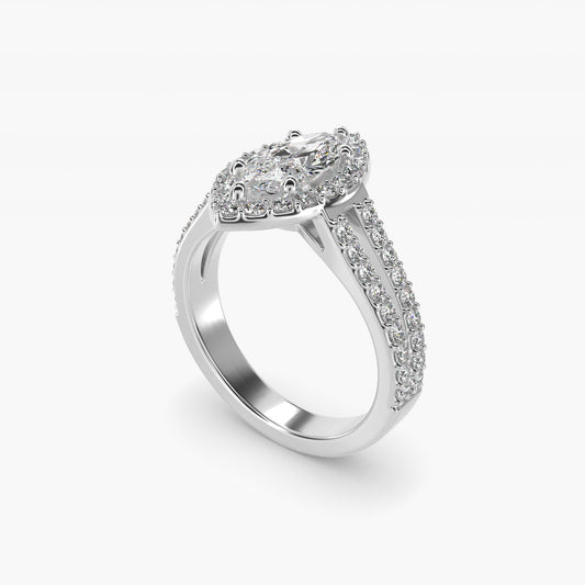 Split Shank Halo Diamond Engagement Ring in 14k White Gold (3/8 ct. tw.) - Marquise Center