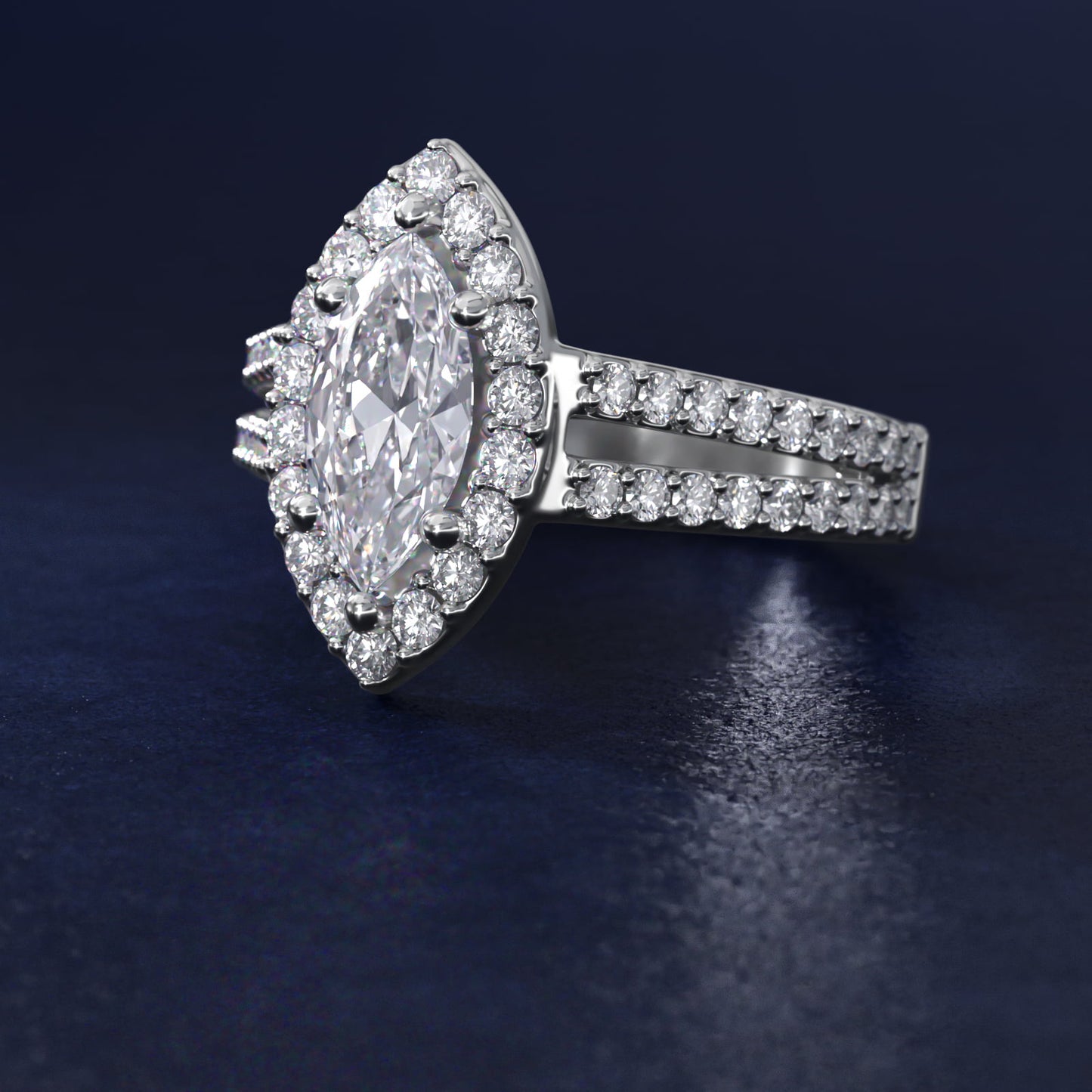 Split Shank Halo Diamond Engagement Ring in 14k White Gold (3/8 ct. tw.) - Marquise Center