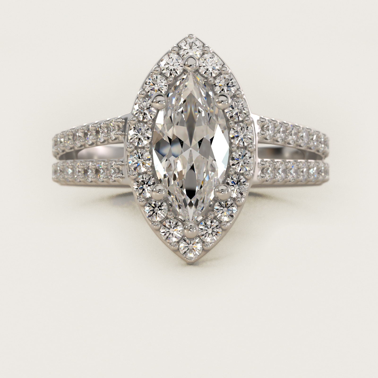 Split Shank Halo Diamond Engagement Ring in 14k White Gold (3/8 ct. tw.) - Marquise Center