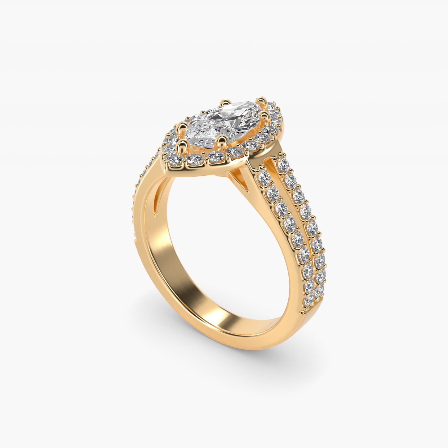Split Shank Halo Diamond Engagement Ring in 18k Yellow Gold (3/8 ct. tw.) - Marquise Center