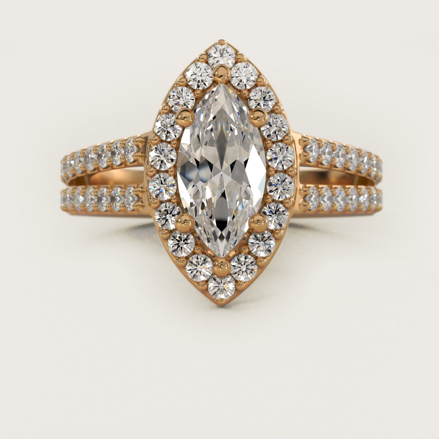 Split Shank Halo Diamond Engagement Ring in 18k Yellow Gold (3/8 ct. tw.) - Marquise Center