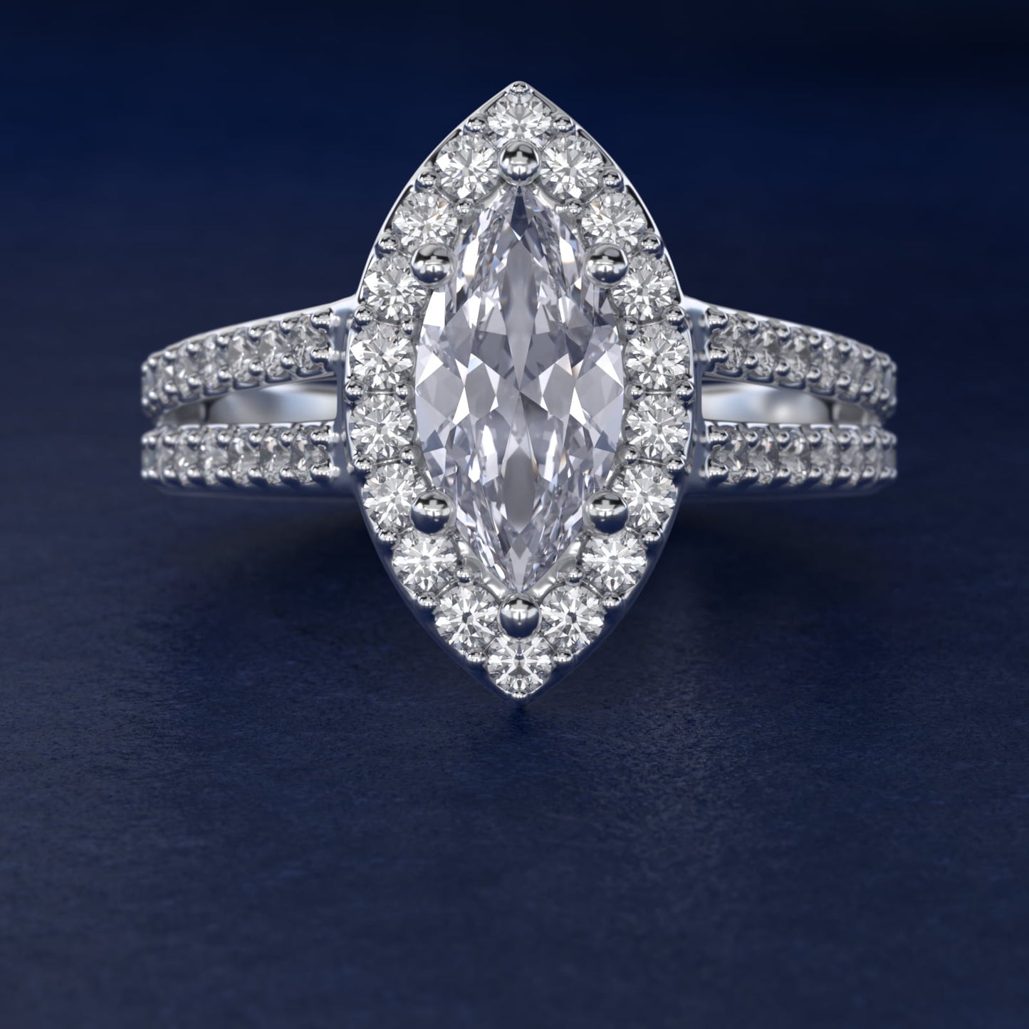 Split Shank Halo Diamond Engagement Ring in Platinum (3/8 ct. tw.) - Marquise Center