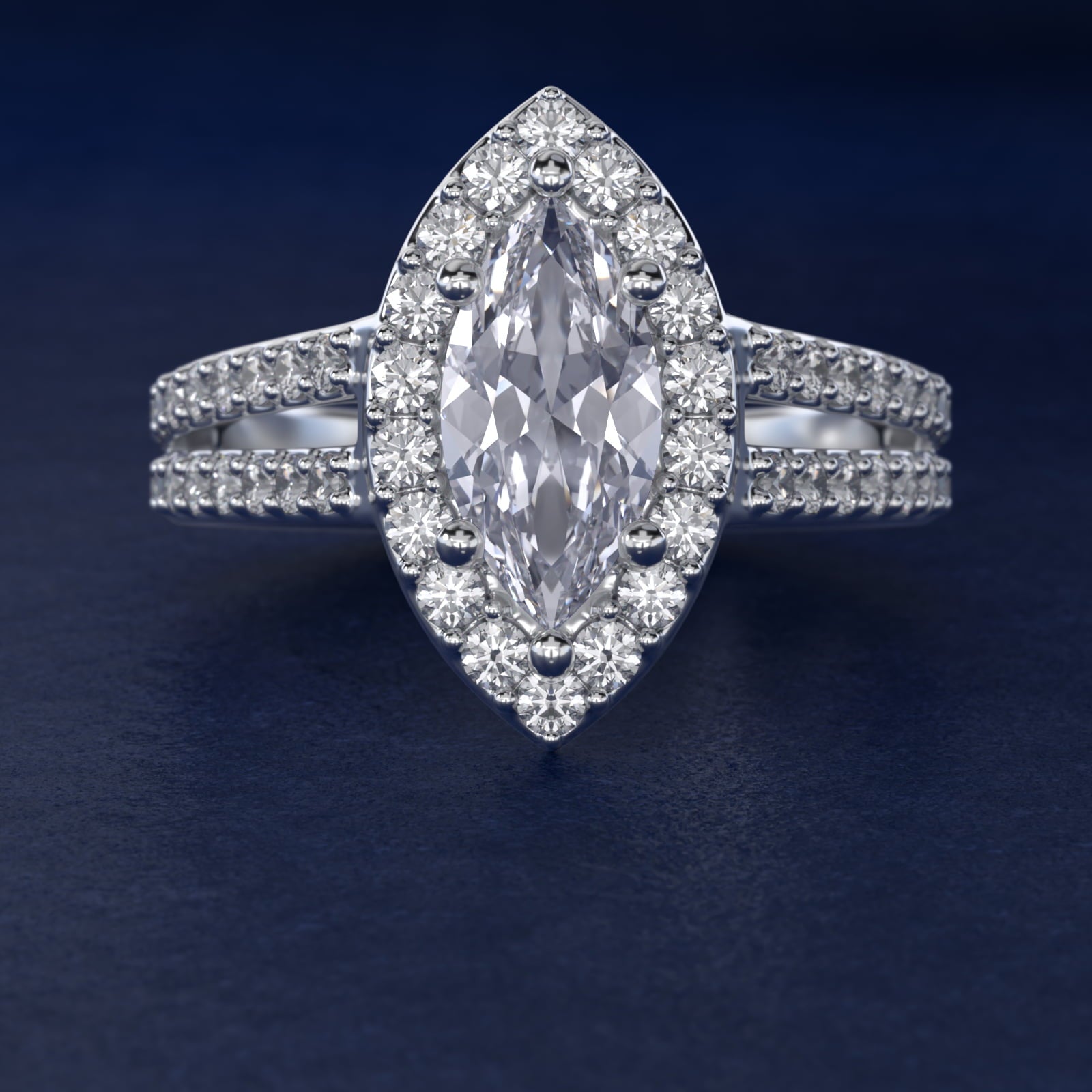 Split Shank Halo Diamond Engagement Ring in Platinum (3/8 ct. tw.) - Marquise Center