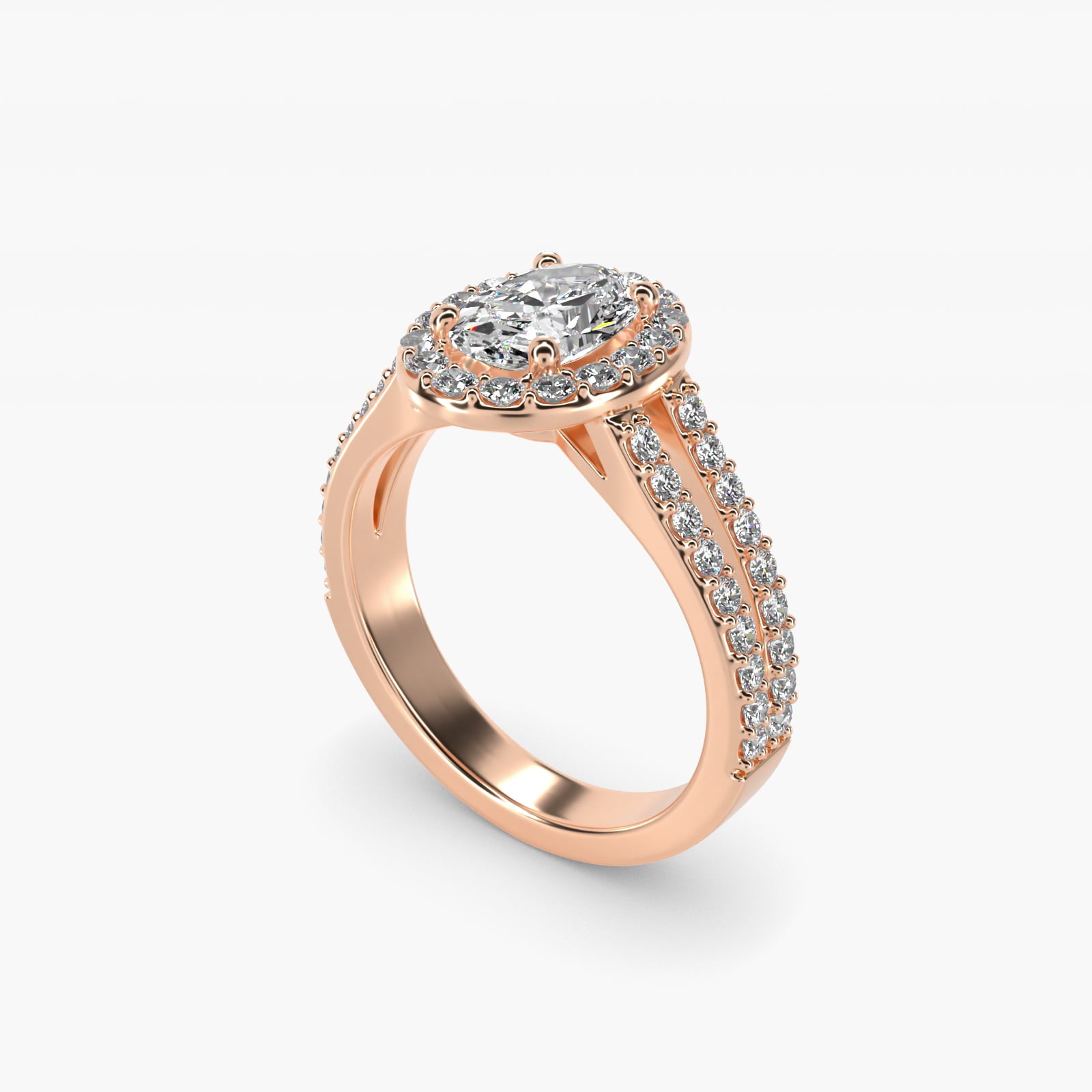 Split Shank Halo Diamond Engagement Ring in 18k Rose Gold (3/8 ct. tw.) - Oval Center