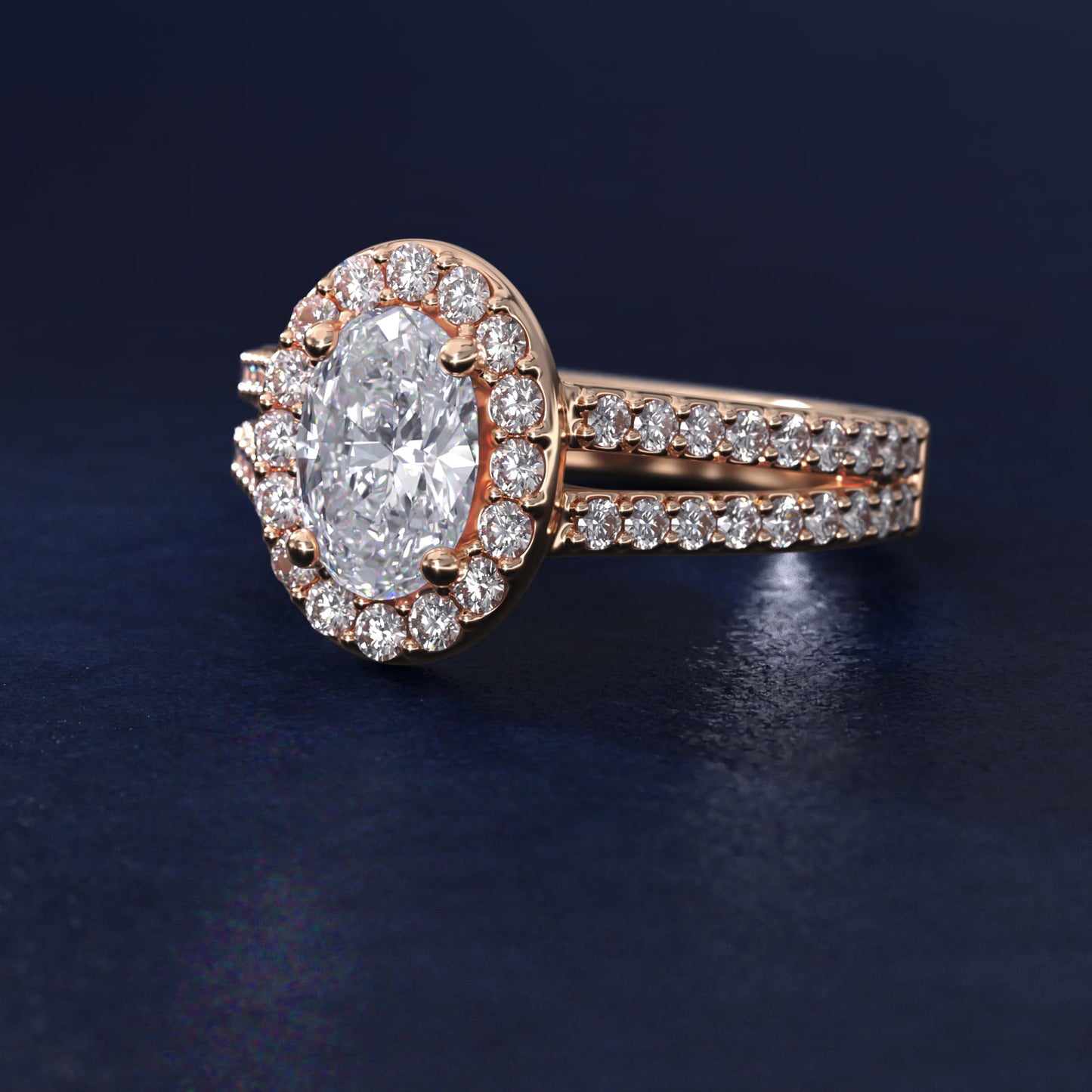 Split Shank Halo Diamond Engagement Ring in 18k Rose Gold (3/8 ct. tw.) - Oval Center