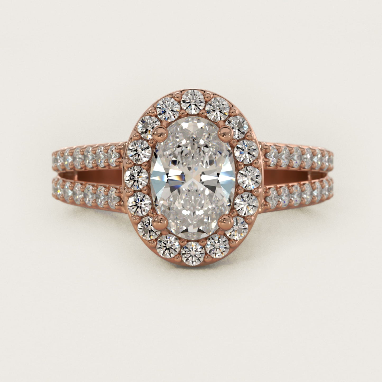 Split Shank Halo Diamond Engagement Ring in 14k Rose Gold (3/8 ct. tw.) - Oval Center