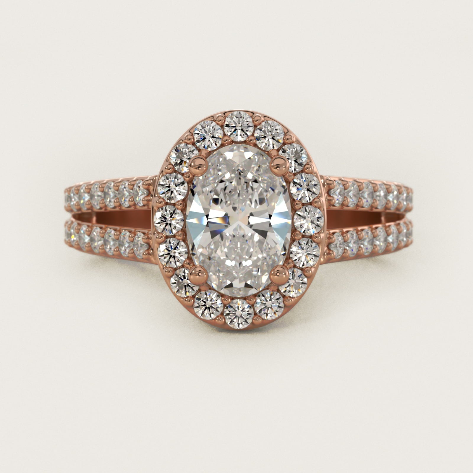 Split Shank Halo Diamond Engagement Ring in 14k Rose Gold (3/8 ct. tw.) - Oval Center