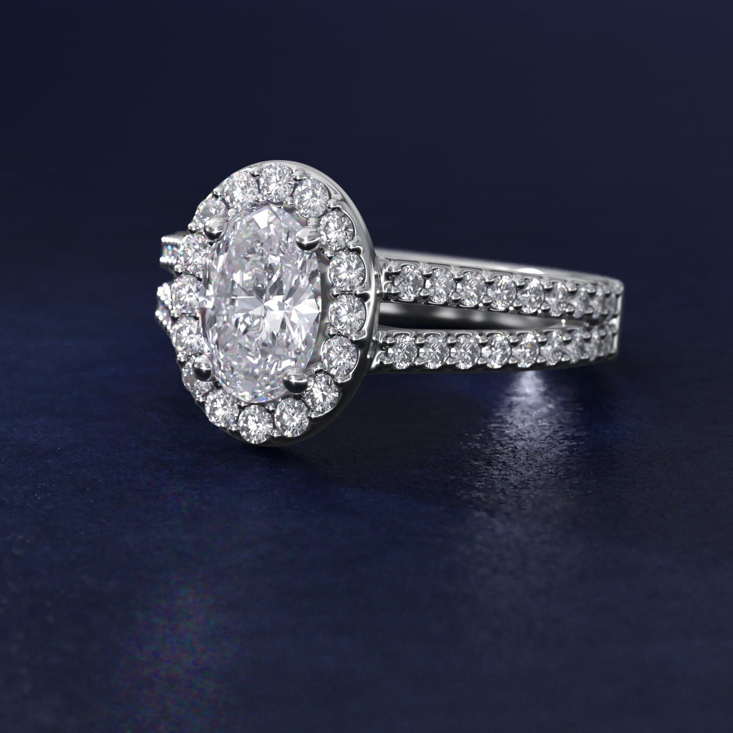 Split Shank Halo Diamond Engagement Ring in 18k White Gold (3/8 ct. tw.) - Oval Center