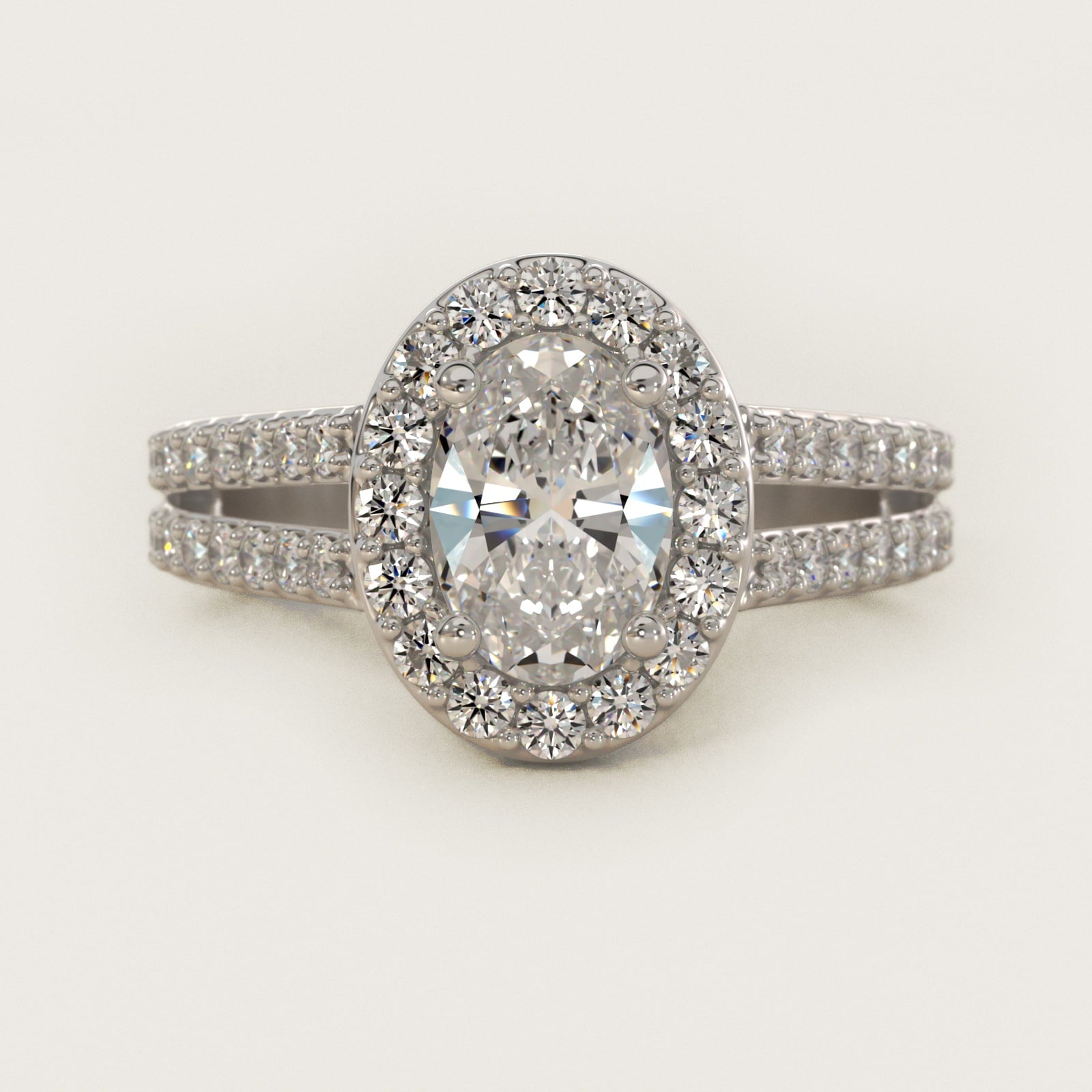 Split Shank Halo Diamond Engagement Ring in 18k White Gold (3/8 ct. tw.) - Oval Center