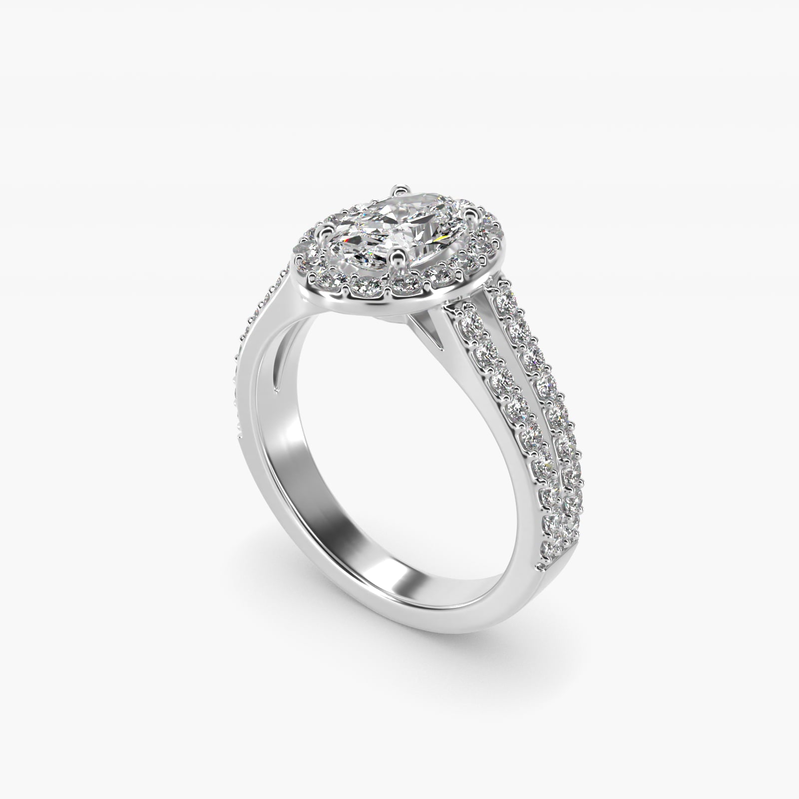 Split Shank Halo Diamond Engagement Ring in Platinum (3/8 ct. tw.) - Oval Center